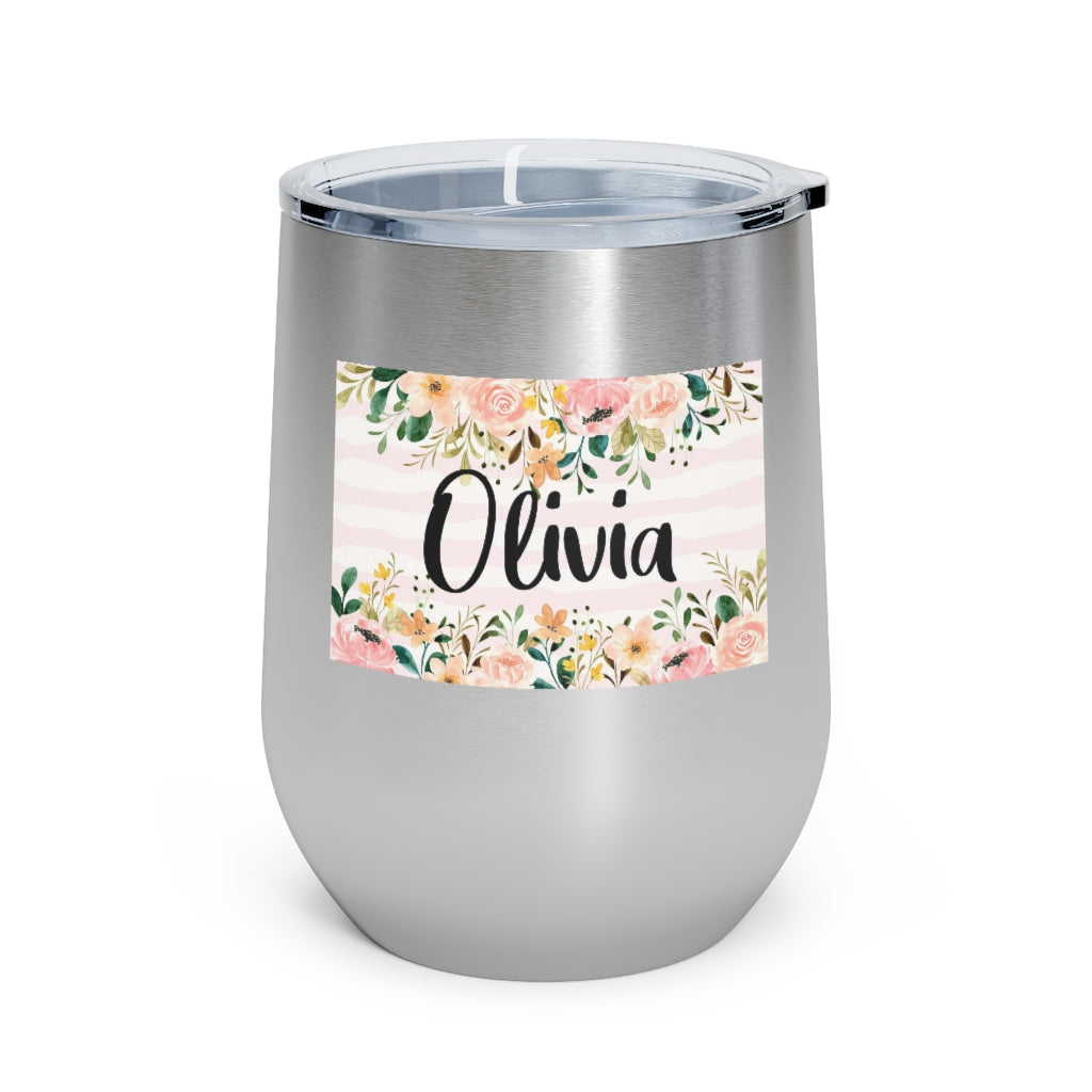 Personalized Wine Tumbler, Custom Name Flowers Floral Insulated Cup Bachelorette Party Bridesmaid Bridal Pregnancy Announcement Mom gift Starcove Fashion
