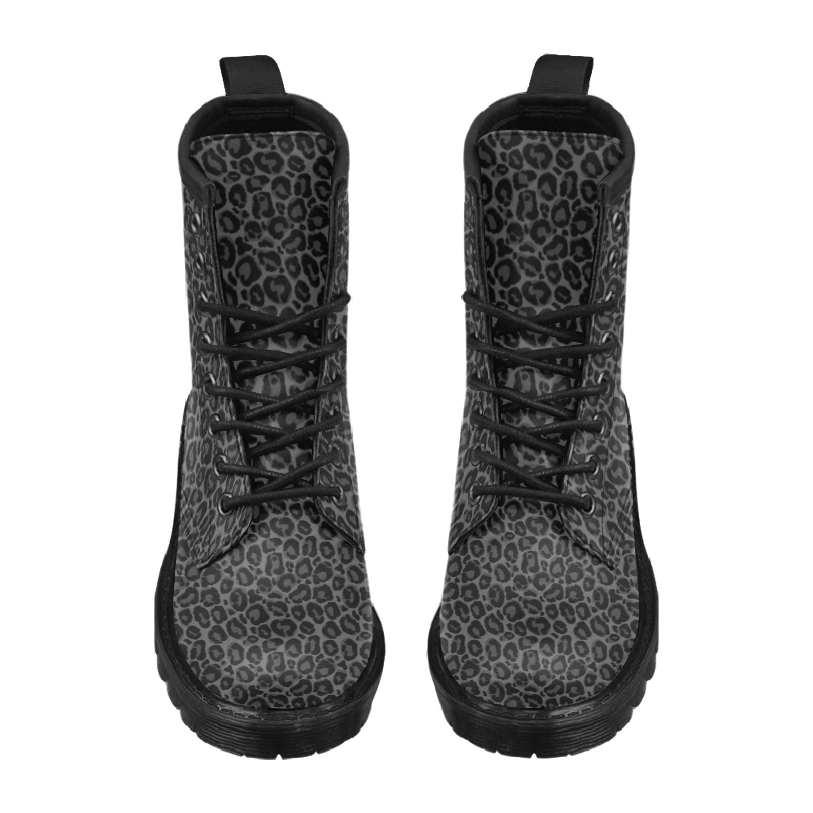 Black Leopard Men Leather Boots, Animal Print Lace Up Shoes Festival Black Ankle Combat Winter Custom Walking Hiking Pull On Designer Starcove Fashion