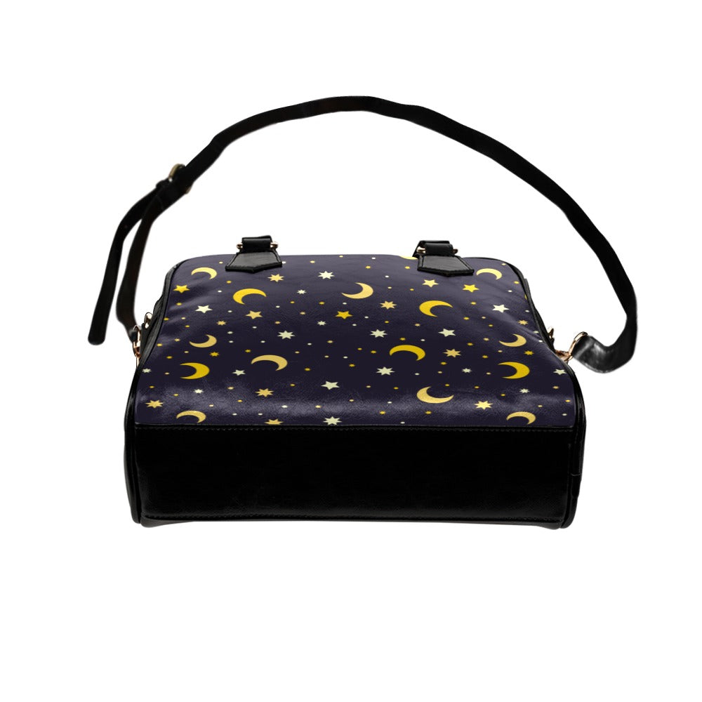 Moon and Stars Purse, Space Celestial Pattern Cute Small Shoulder Zip Bag High Grade PU Leather Women Designer Handbag