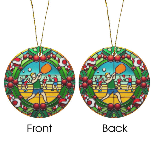Pickleball Ceramic Ornaments, Sports Stained Glass Print Cute Christmas Tree Xmas Decor Decorations Wreath Holiday Ribbon Unique - Starcove Fashion