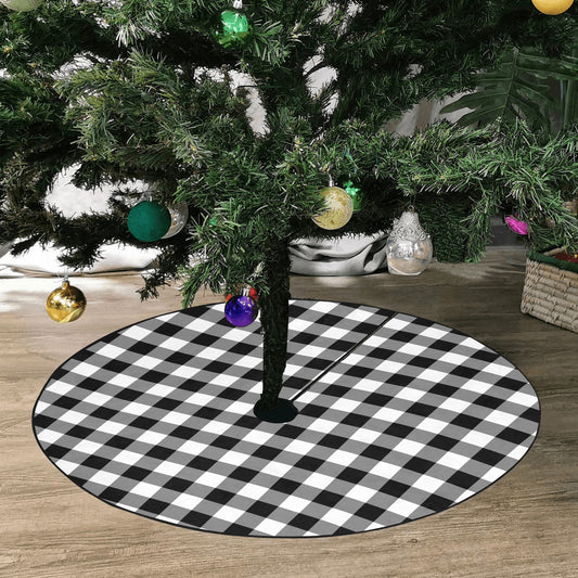 Black White Christmas Tree Skirt, Buffalo Plaid Check Print Vintage Stand Small Large Base Cover Home Decor Xmas Decoration Party