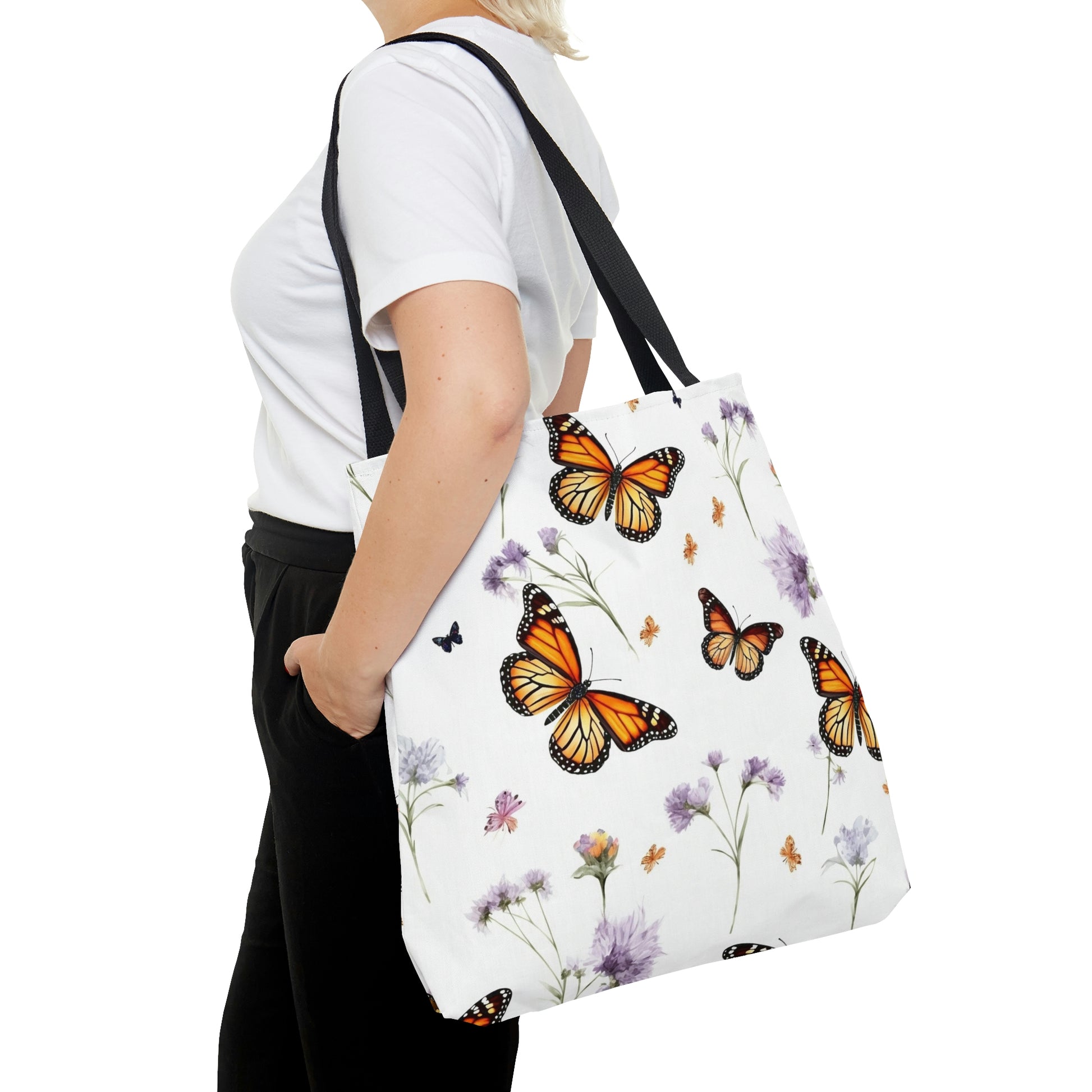 Monarch Butterfly Tote Bag, Purple Flowers Floral Cute Canvas Shopping –  Starcove Fashion