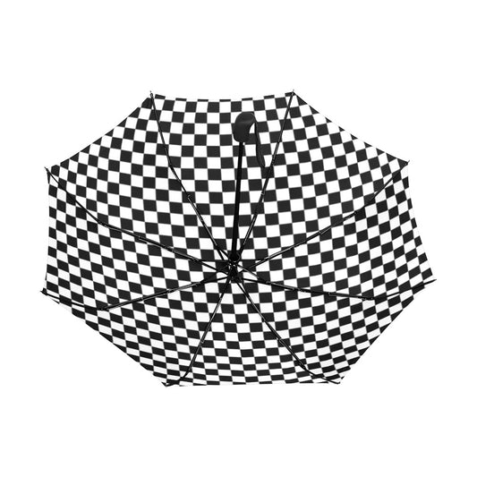 Checkered Anti-UV Automatic Umbrella (Underside Printing), Black White Check Sun Beach Rain Parasol Vintage Men Women Starcove Fashion