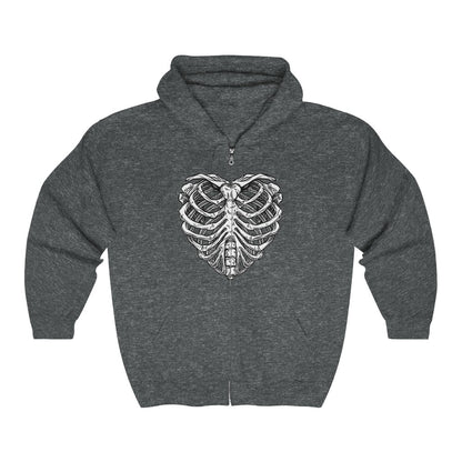 Skeleton Heart Hoodie Zip Up, Skull Halloween Gothic Y2K Full Zip Men Women Adult Aesthetic Graphic Hooded Sweatshirt Pockets Starcove Fashion