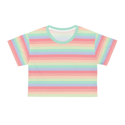 Pastel Rainbow Stripes Crop Top Tshirt, Cute Tee Women Adult Boho Aesthetic Graphic Crewneck Shirt Starcove Fashion