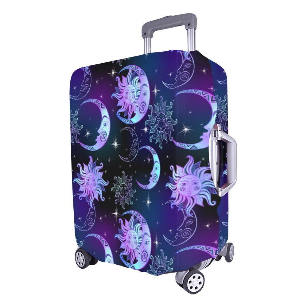 Moon Sun Luggage Cover, Space Stars Purple Print Boho Aesthetic Suitcase Hard Bag Washable Protector Small Large Travel Gift Starcove Fashion