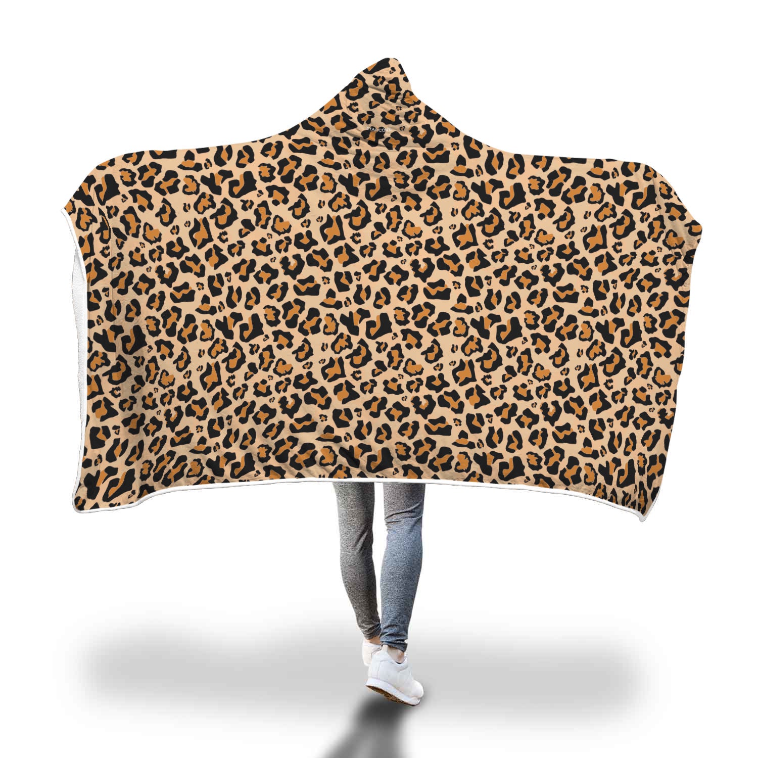 Leopard Hooded Blanket, Animal Print Cheetah Fleece Blanket Soft Cozy Fluffy Sherpa, Adult Kids Wearable Cloak Wrap Winter Gift Starcove Fashion