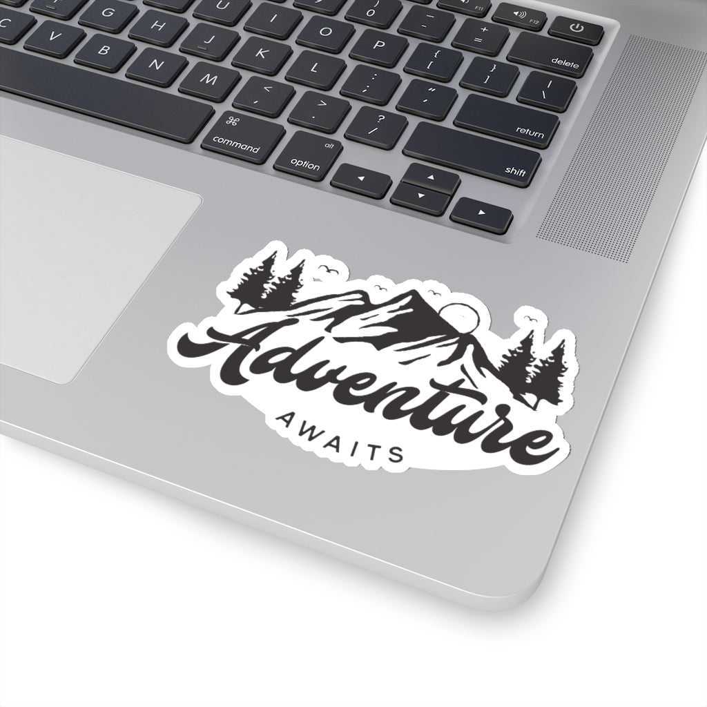 Adventure Mountain Sticker, Nature Awaits Hiking Laptop Decal Vinyl Cute Waterbottle Tumbler Car Bumper Aesthetic Die Cut Wall Mural Starcove Fashion