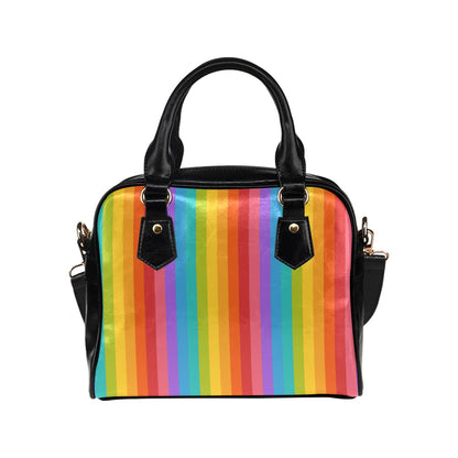 Rainbow Striped Purse, Black Cute Small Shoulder Bag High Vegan Leather Women Crossbody Designer Handbag Bag Starcove Fashion