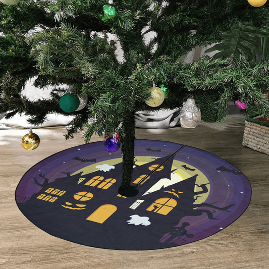 Haunted House Halloween Tree Skirt, Moon Christmas Cover Home Decor Decoration All Hallows Eve Creepy Small Large Spooky Party Starcove Fashion