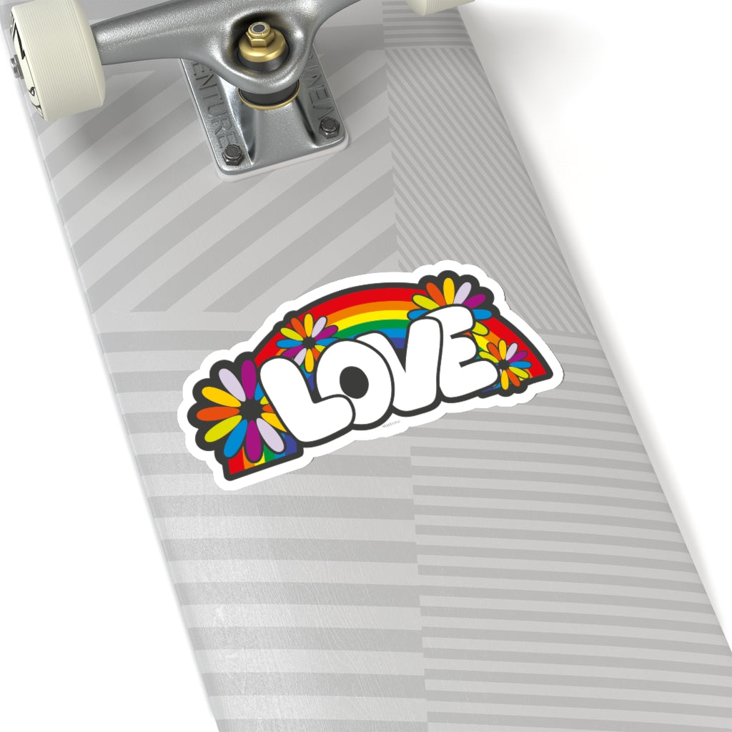 Love Rainbow Hippie Sticker, Flowers 60s  Laptop Decal Vinyl Cute Waterbottle Tumbler Car Bumper Aesthetic Die Cut Wall Mural Starcove Fashion