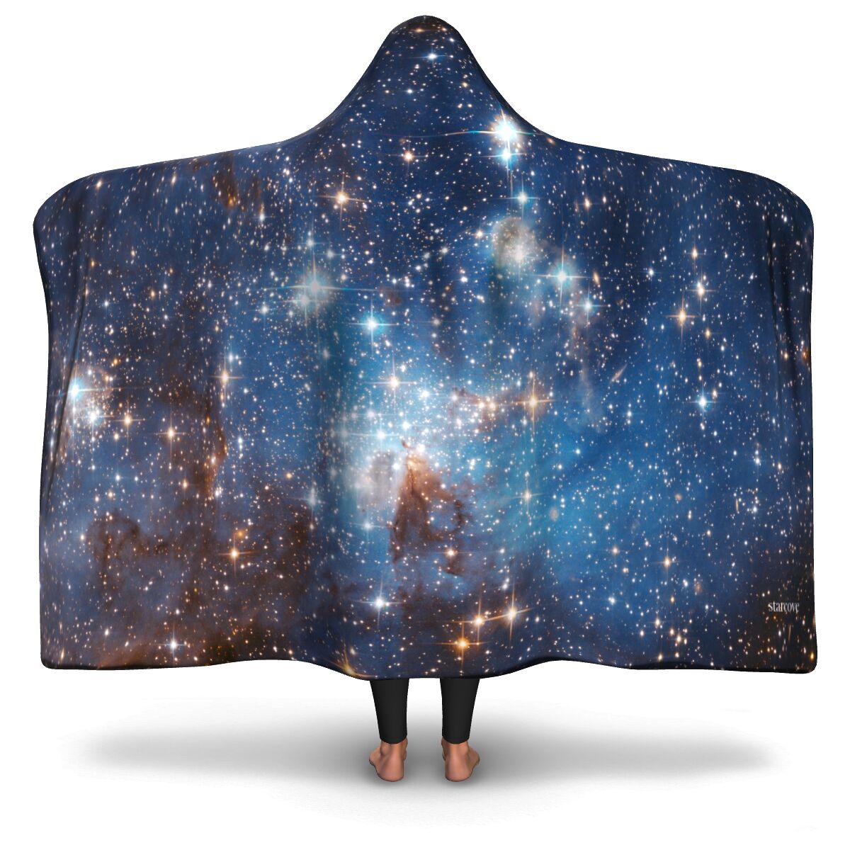 Galaxy Sherpa Hooded Blanket, Stars Outer Space Cosmic Constellation Celestial Fleece Microfleece Adult Youth Men Woman Wearable Winter Gift Starcove Fashion