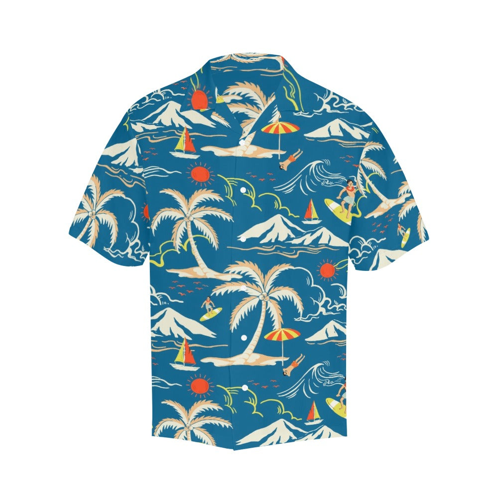 Island Men Hawaiian shirt, Tropical Blue Print Vintage Retro Summer Hawaii Aloha Beach Plus Size Cool Button Up Shirt Starcove Fashion