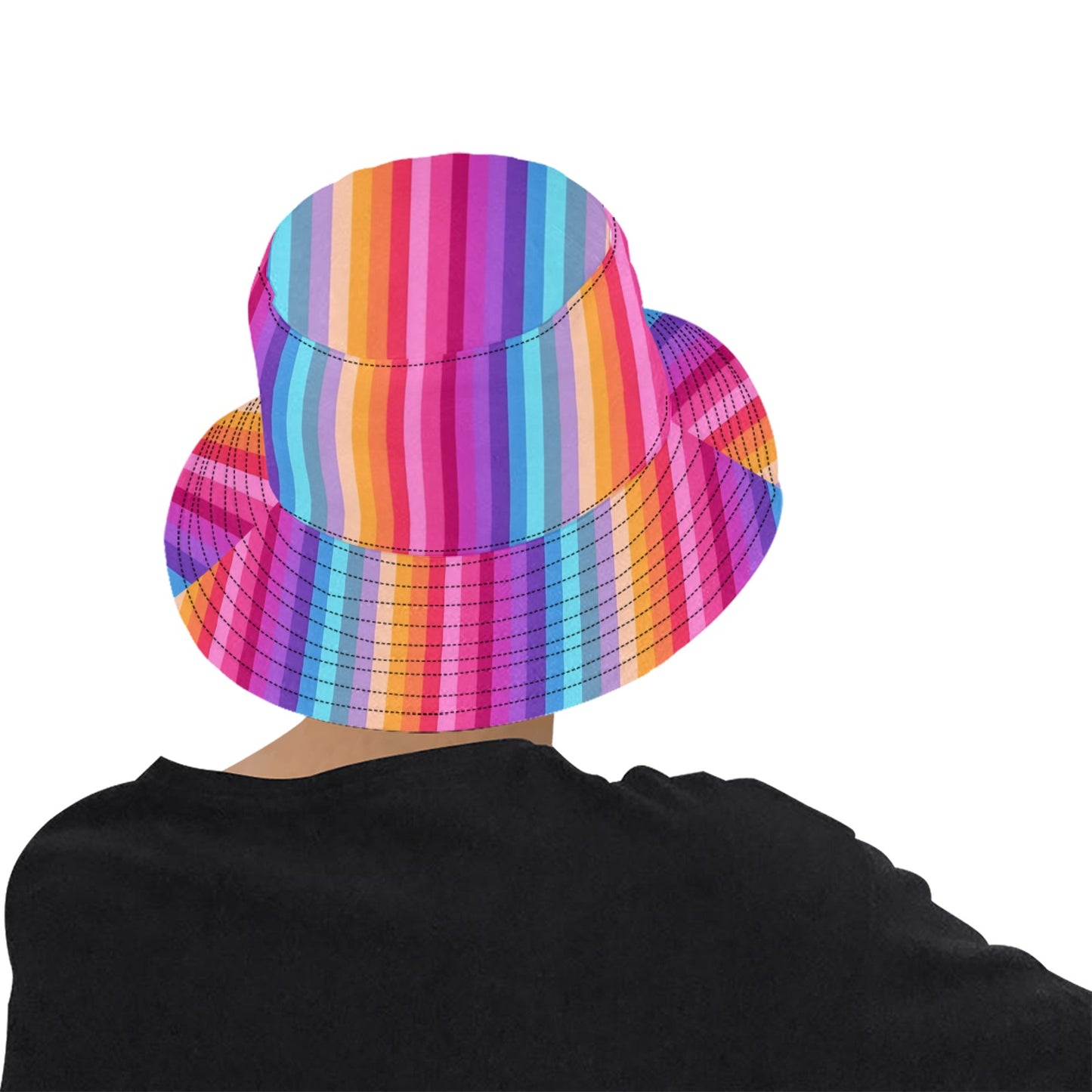Rainbow Flag Bucket Hat, Pride Colors Pink Purple Golf Cool Stars Stripes Summer Festival Women Men Designer Sun Shade Reversible