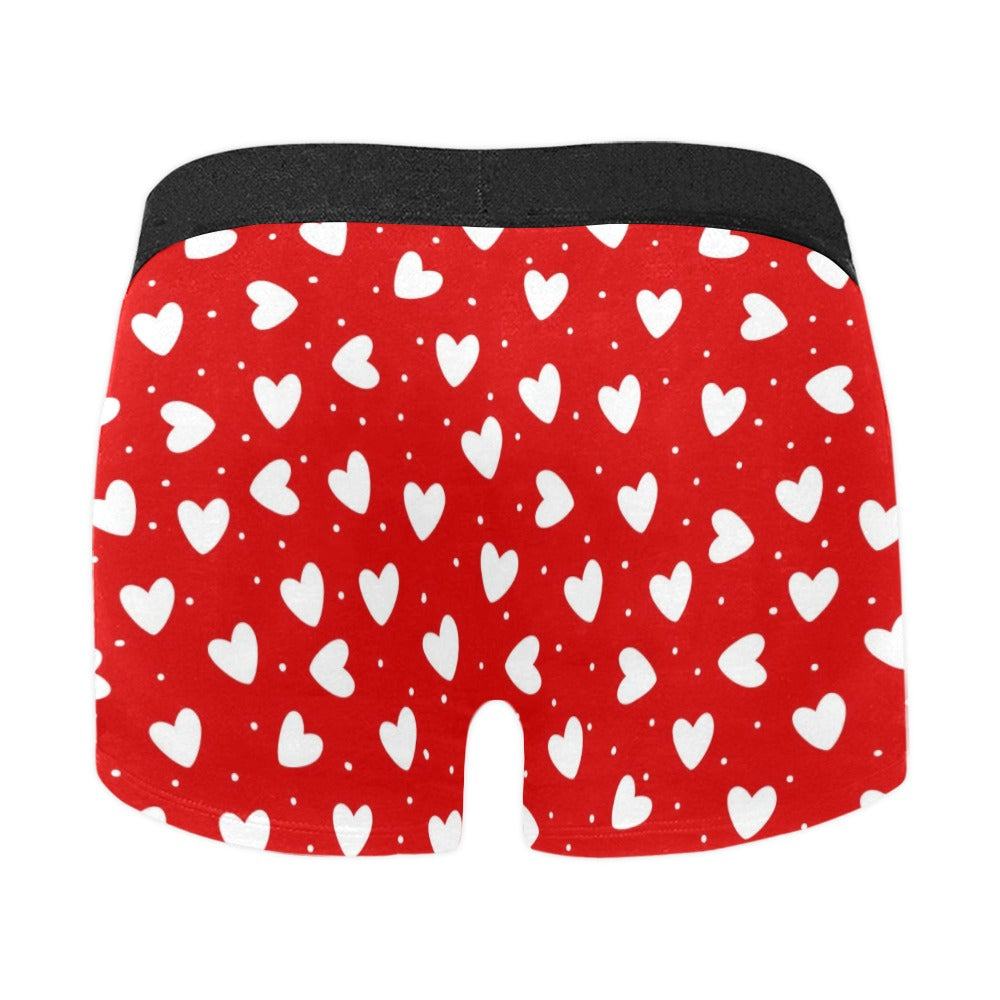 Red Hearts Men Boxer Briefs, Valentine's Day Him Romantic Print