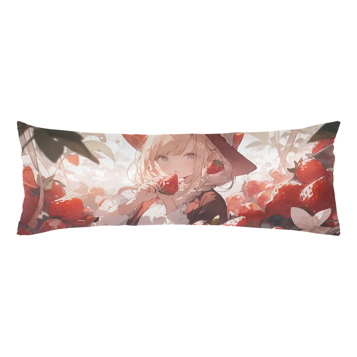 Anime Girl Body Pillow Case, Cute Strawberry Kawaii Kittens Long Large Bed Accent Print Throw Decor Decorative Cover 20x54 Satin Zipper Starcove Fashion
