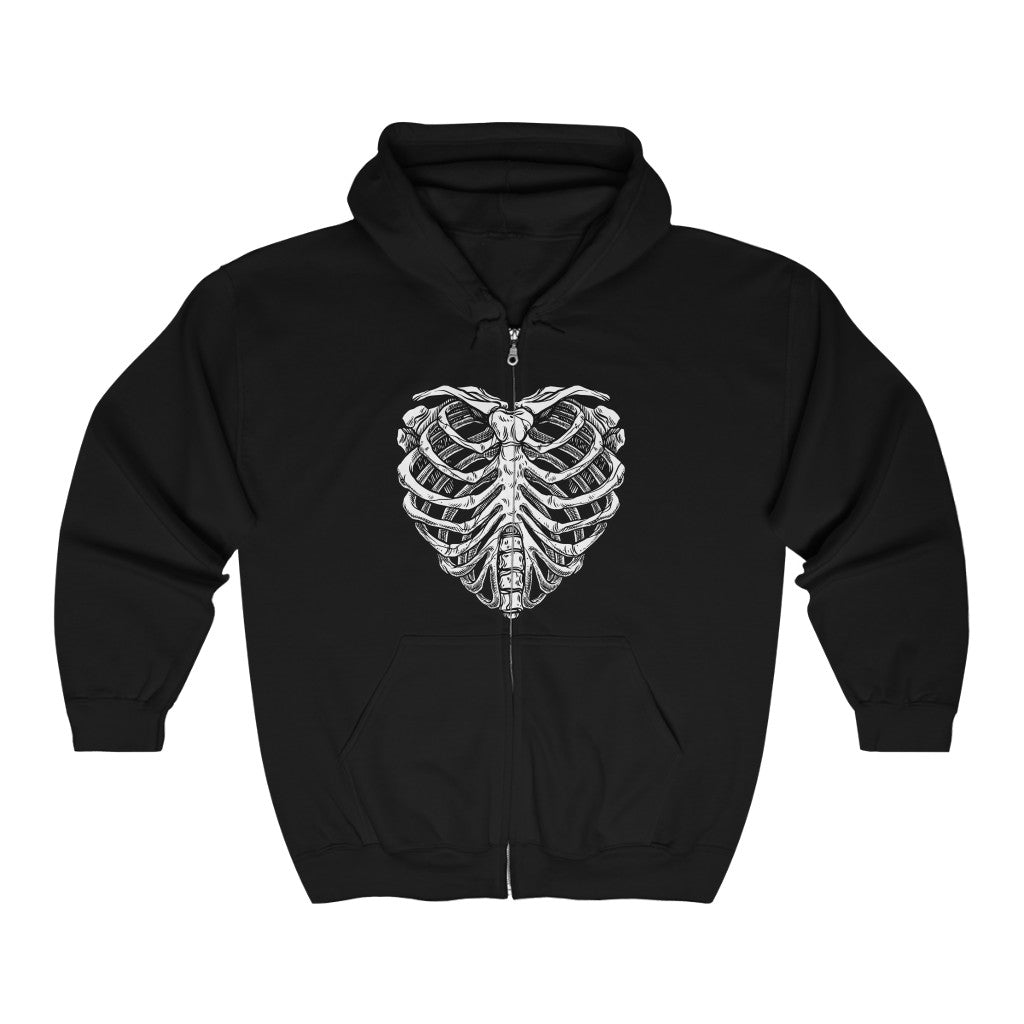 Skeleton Heart Hoodie Zip Up, Skull Halloween Gothic Y2K Full Zip Men Women Adult Aesthetic Graphic Hooded Sweatshirt Pockets Starcove Fashion