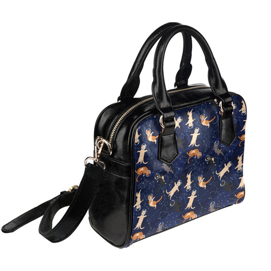 Cats in space Purse, Animal Kitten Black Blue Colorful Print Small Shoulder Bag High Grade PU Leather Women Designer Handbag
