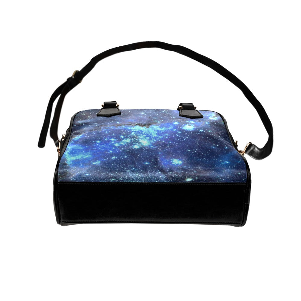Galaxy Stars Purse, Space Celestial Black Blue Pattern Cute Small Shoulder Zip Bag Vegan Leather Women Designer Ladies Handbag Crossbody