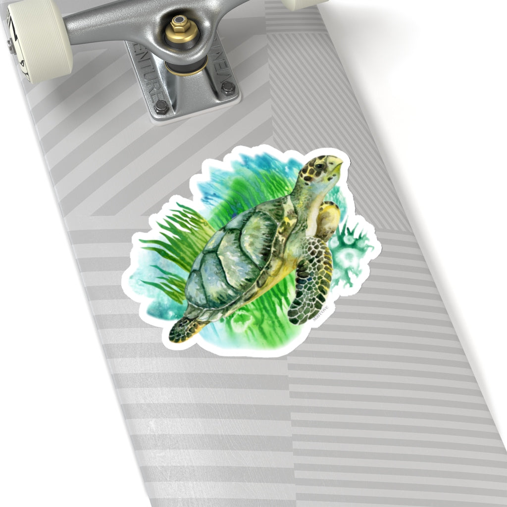 Sea Turtle Stickers, Ocean Island Watercolor Green Laptop Vinyl Cute Waterproof Waterbottle Tumbler Car Aesthetic Wall Phone Mural Decal Starcove Fashion