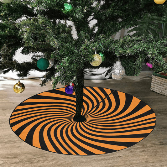 Halloween Tree Skirt, Orange Black Spiral Christmas Stand Base Cover Home Decor Decoration All Hallows Eve Creepy Spooky Party Starcove Fashion