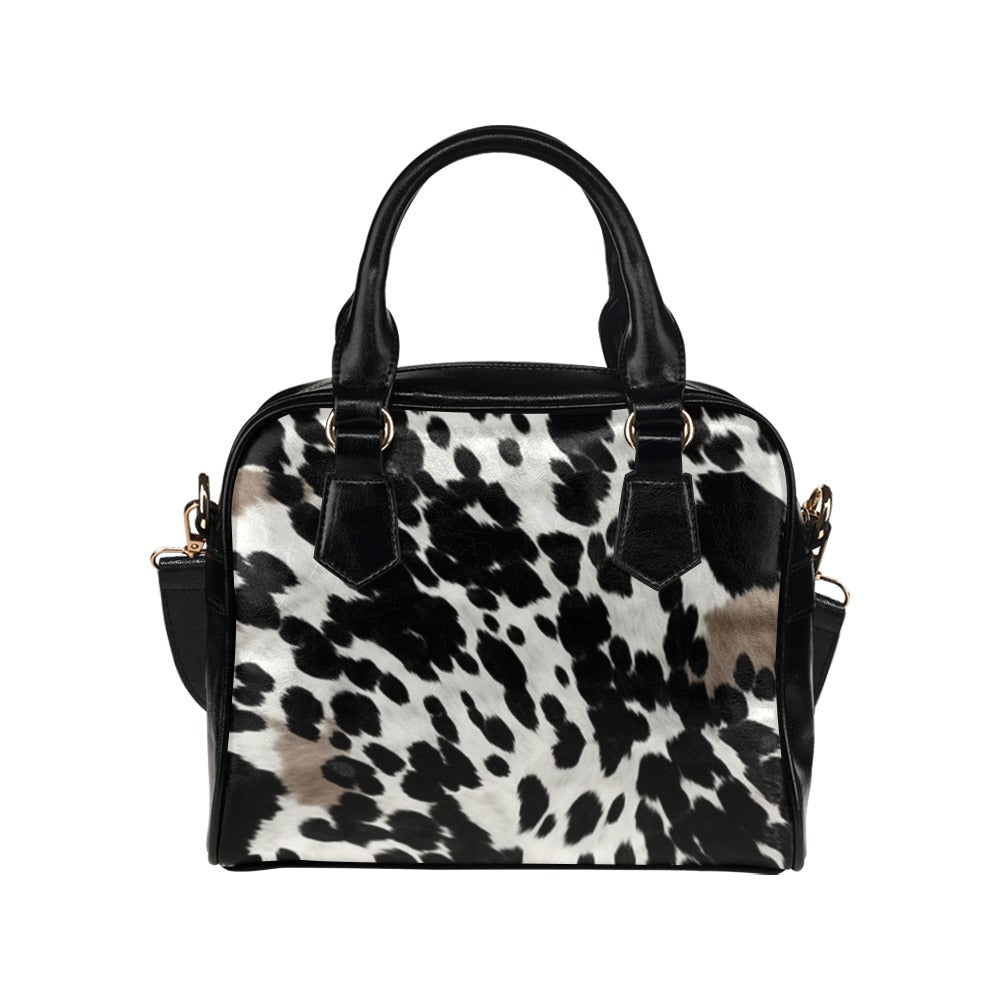 Cow Print Purse, Animal Black White Brown Pattern Cute Small Shoulder Bag Vegan Leather Women Designer Handbag Starcove Fashion