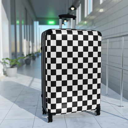 Checkered Suitcase Luggage with Wheels,  Cabin Black White Check Carry On Travel Bag Rolling Spinner Small Large Designer Hardcase Starcove Fashion