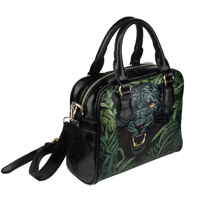 Black Jaguar Purse, Animal Print Panther Puma Pattern Cute Small Shoulder Bag Vegan Leather Women Designer Handbag Crossbody