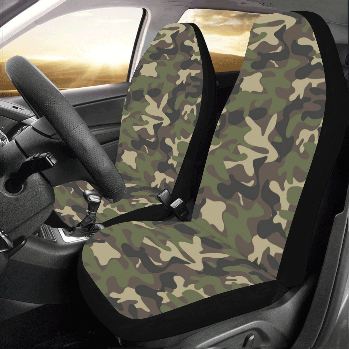 Green Camo Car Seat Cover, Army Brown Camouflage Front Seat Covers (Set of 2), Dog Seat Protectors Accessory SUV Truck Starcove Fashion