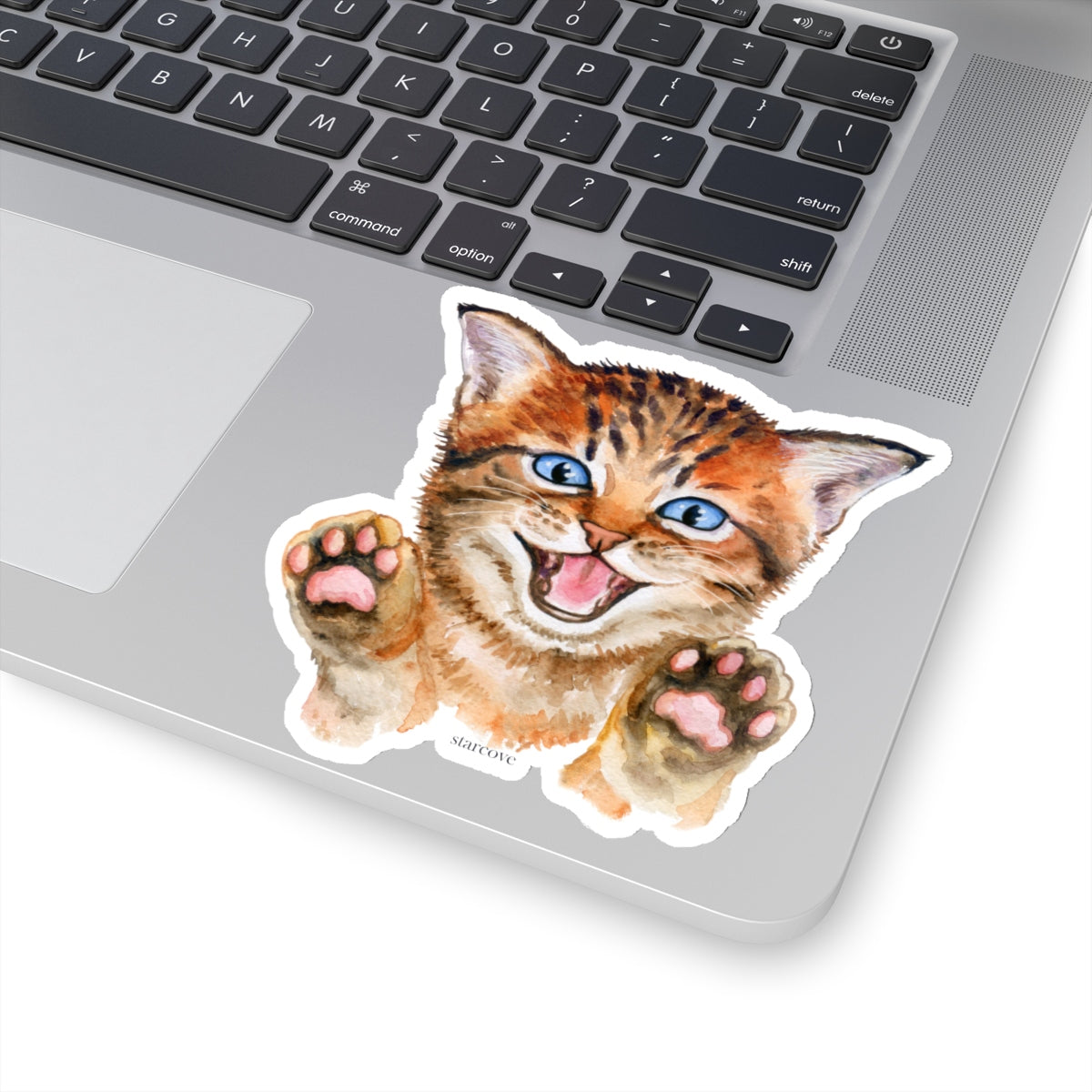 Happy Cute Cat Sticker, Paws Kitten Kitty Watercolor Laptop Decal Vinyl Cute Funny Waterbottle Tumbler Car Bumper Aesthetic Label Wall Mural Starcove Fashion
