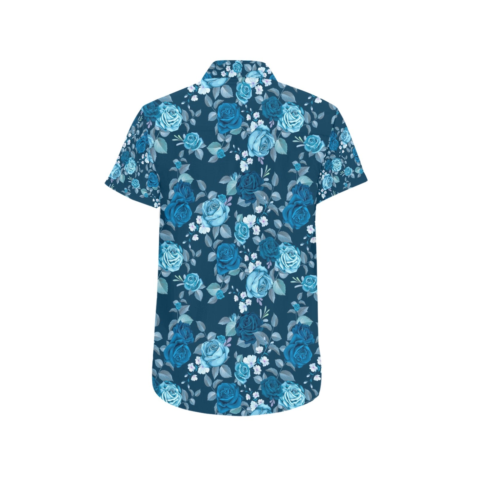 Blue Flowers Short Sleeve Men Button Up Shirt, Floral Print Casual Buttoned Down Summer Dress Shirt Starcove Fashion