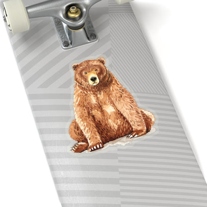 Brown Bear Sticker, Sitting Cute Watercolor Vinyl Decal Label Phone Transparent Clear Small Large Cool Art Computer Hydro Flask Starcove Fashion