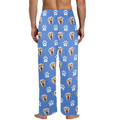 Custom Dog Face Men Pajamas Pants, Guys Men Photo Paw Personalized Satin PJ Dog Pet Funny Pockets Trousers Couples Matching Trousers