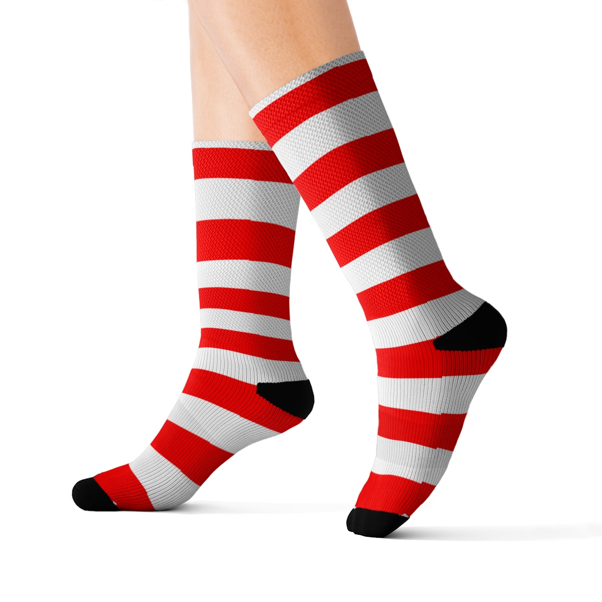 Red and White Striped Socks, Crew 3D Sublimation Women Men Designer Fun Novelty Cool Funky Casual Cute Unique Gift Starcove Fashion