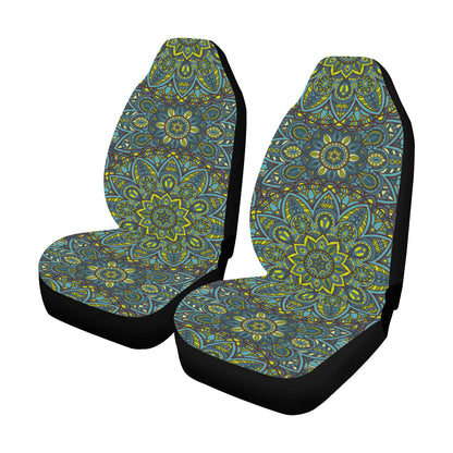 Mandala Boho Car Seat Covers 2 pc, Green Tribal Indian Pattern Bohemian Oriental Aztec Art Front Covers SUV Seat Protector Accessory Decor Starcove Fashion