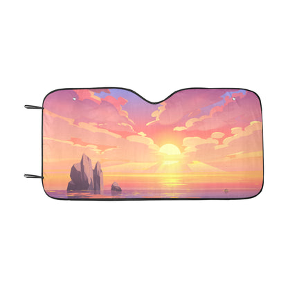 Sunset Ocean Windshield Sun Shade, Sunrise Sea Car Accessories Auto Protector Window Visor Screen Decor 55" x 29.53"