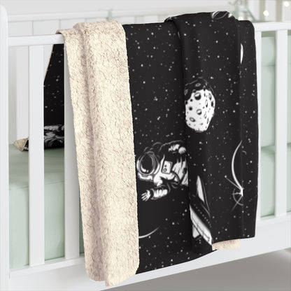 Space Astronaut Sherpa Fleece Blanket, Black Planets Stars Spaceship Throw Soft Fluffy Cozy Warm Adult Kids Adult Large Decor Gift Starcove Fashion