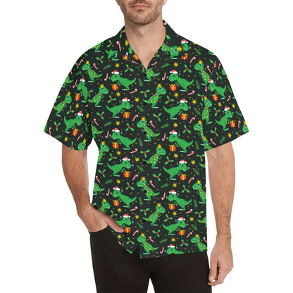 Christmas Men Hawaiian shirt, Dinosaur Dino Funny Trex Dad Print Vintage Retro Tropical Hawaii Aloha Beach Plus Size Button Up Shirt Starcove Fashion