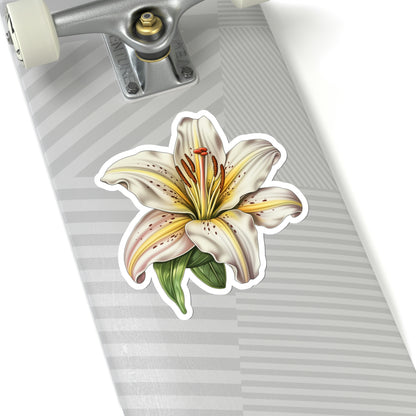 Lily Flower Sticker, White Floral Art Laptop Decal Vinyl Cute Waterbottle Tumbler Car Waterproof Bumper Aesthetic Die Cut Wall Mural