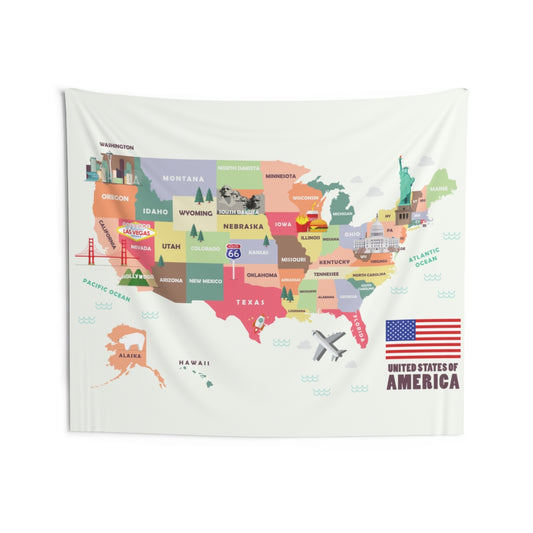 USA Map Tapestry, United States America US Wall Art Hanging Landmarks State Travel Geography Fabric Landscape Indoor Kids Decor Dorm Room Starcove Fashion