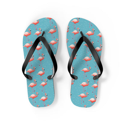 Pink Flamingo Flip Flops, Blue Water Comfortable Thong Sandals Summer Woman Men Ladies Beach Print Rubber Slip On Shoes Starcove Fashion