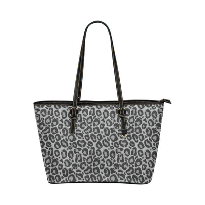 Grey Leopard Tote Bag Purse, Animal Print Cheetah Print Handbag Women High Grade Leather Zip Top Small Large Designer Handmade Shoulder