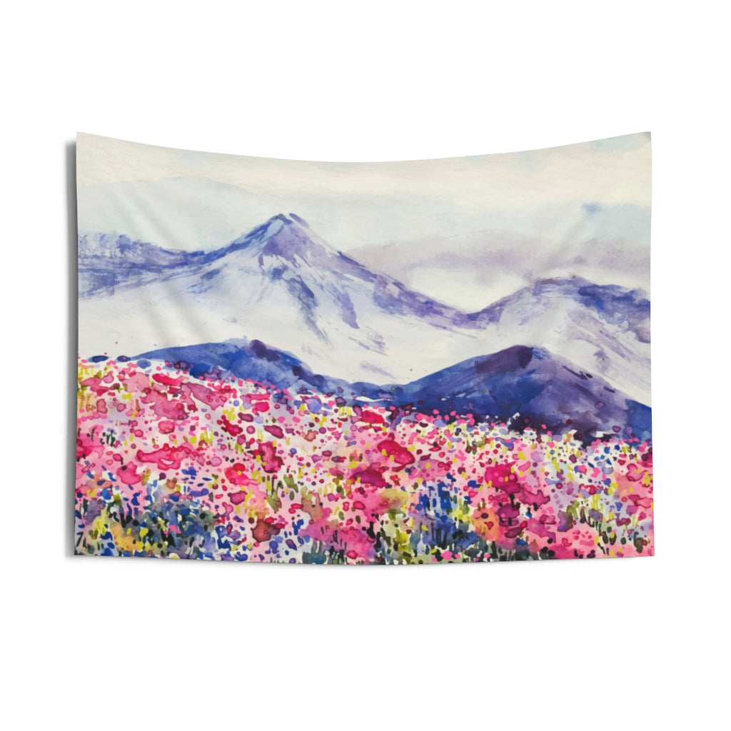 Flower Mountain Tapestry, Watercolor Pink Colorful Landscape Indoor Wall Art Hanging Tapestries Large Small Decor Home Dorm Room Gift Starcove Fashion