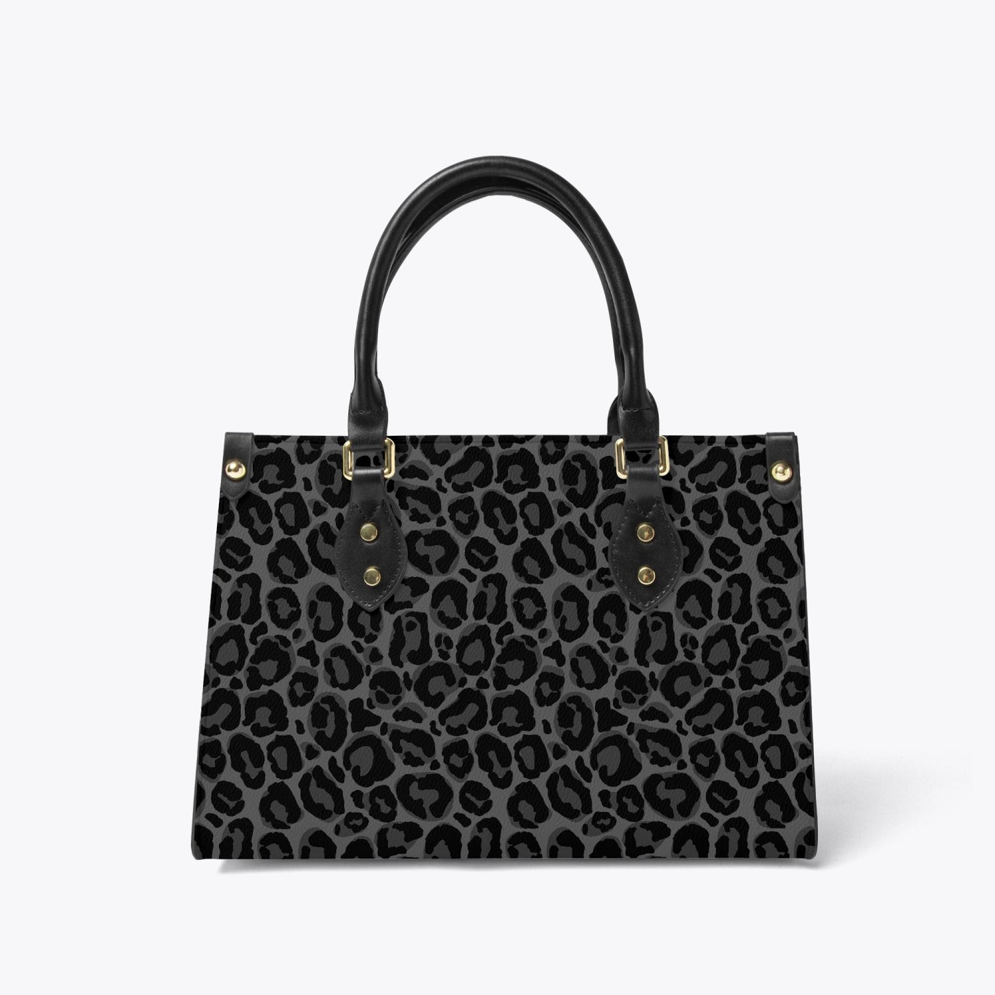 Black Leopard Tote Bag Purse, Cheetah Grey Print Top Handle Handbag Women Vegan Vegan Leather Zip Top Designer Handmade Work Bag
