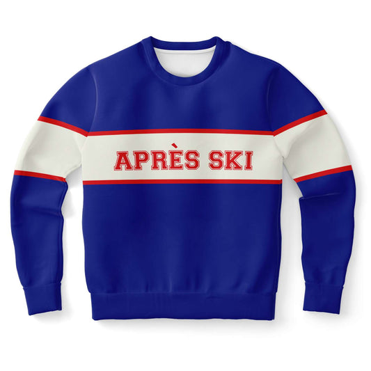 Apres Ski Sweatshirt Sweater, Royal Blue White Retro Vintage Striped Winter Holiday Sports Party Skiing 80s 90s Y2K Cotton Top Clothes Starcove Fashion