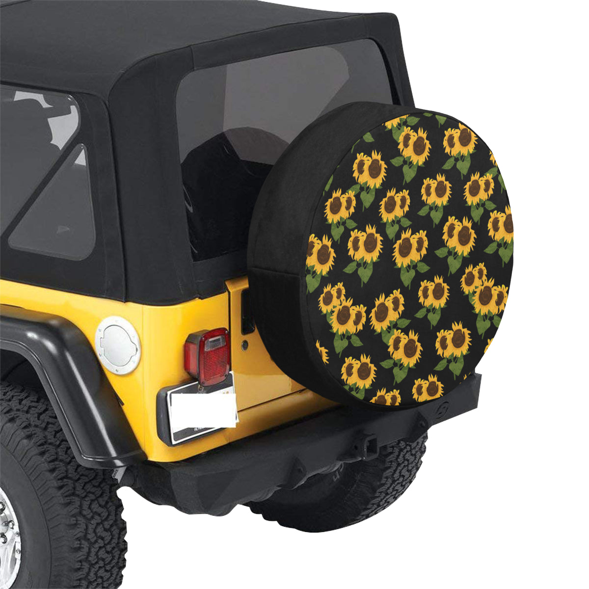 Sunflower Spare Tire Cover, Spare Wheel Cover, Floral Yellow Flowers Black Custom Unique Design, Back Tire Adventurous Car Lover Gift Starcove Fashion