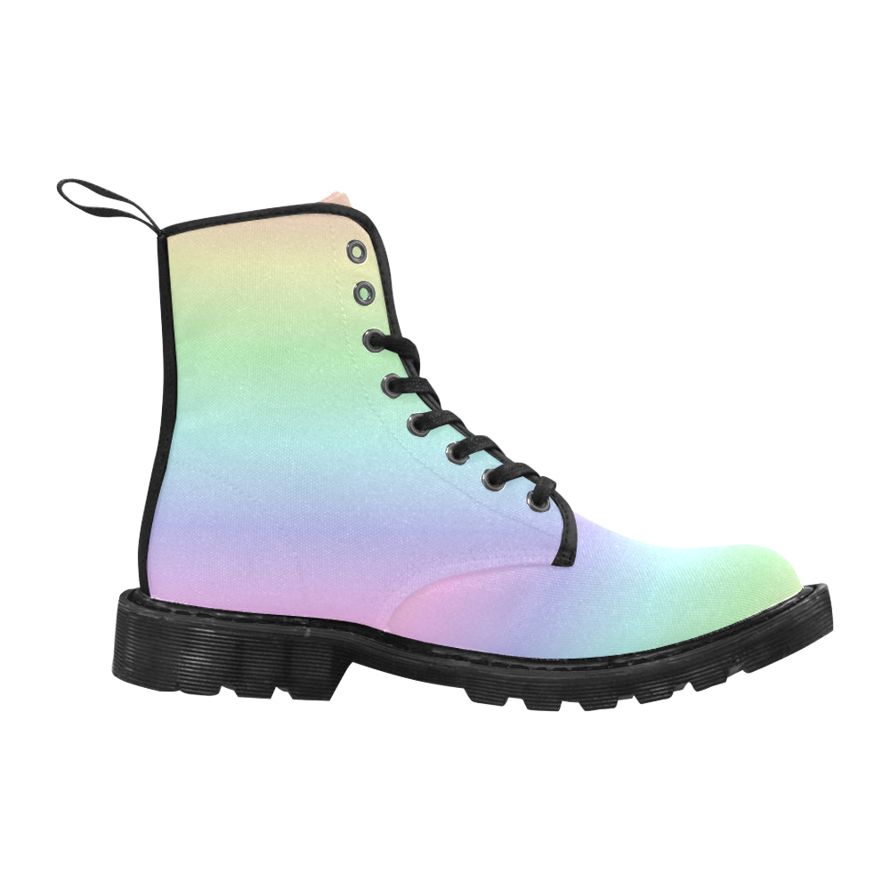 Pastel Rainbow Women's Boots, Gradient Ombre Pink Vegan Canvas Lace Up Shoes, Print Army Ankle Combat, Winter Casual Custom Gift Starcove Fashion