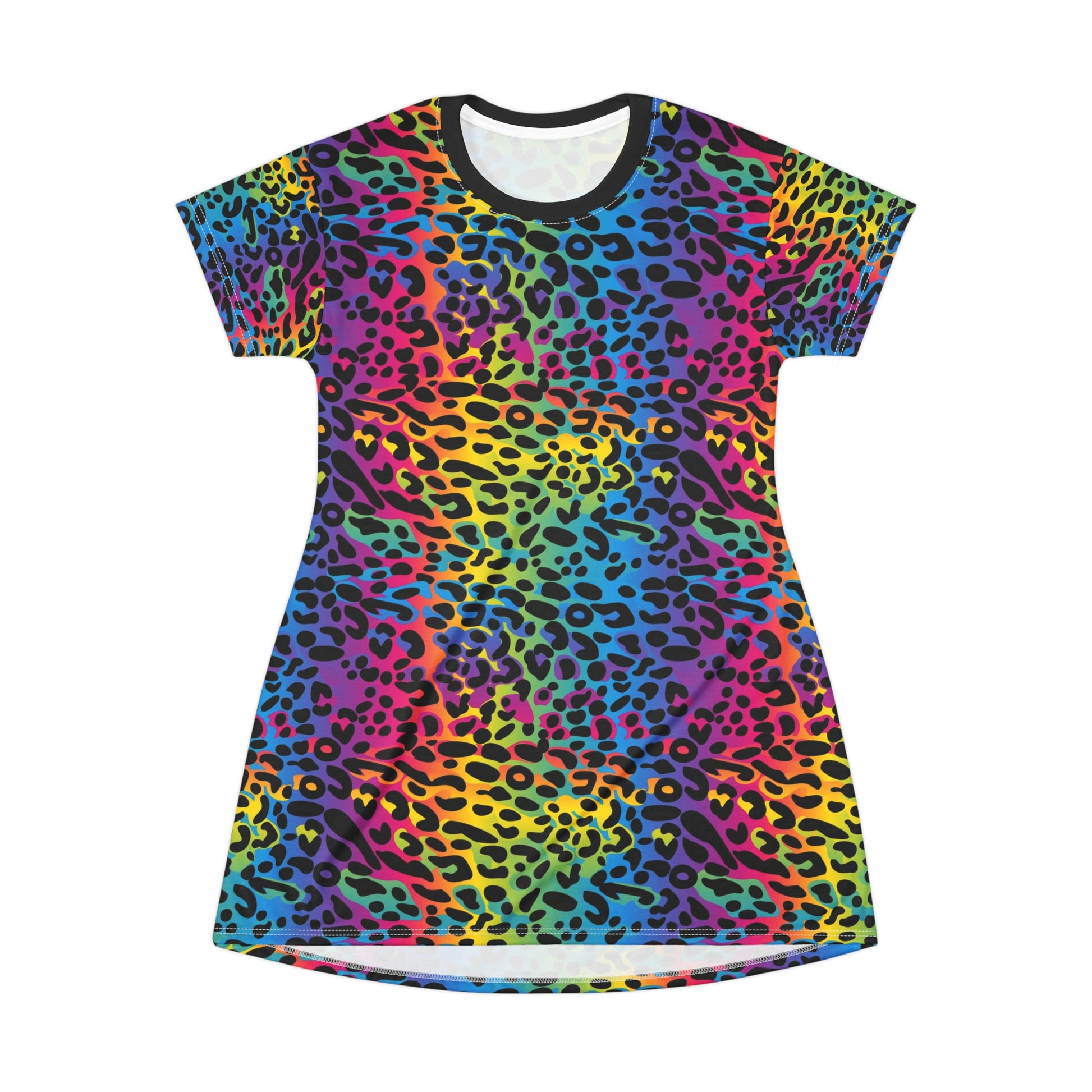 Rainbow Leopard Tshirt Dress, Animal Print Women Summer Beach Cute Festival Party Casual Short Sleeve Girls Ladies Tee L Rainbow Leopard Tshirt Dress, Animal Print Women Summer Beach Cute Festival Party Casual Short Sleeve Girls Ladies Tee L