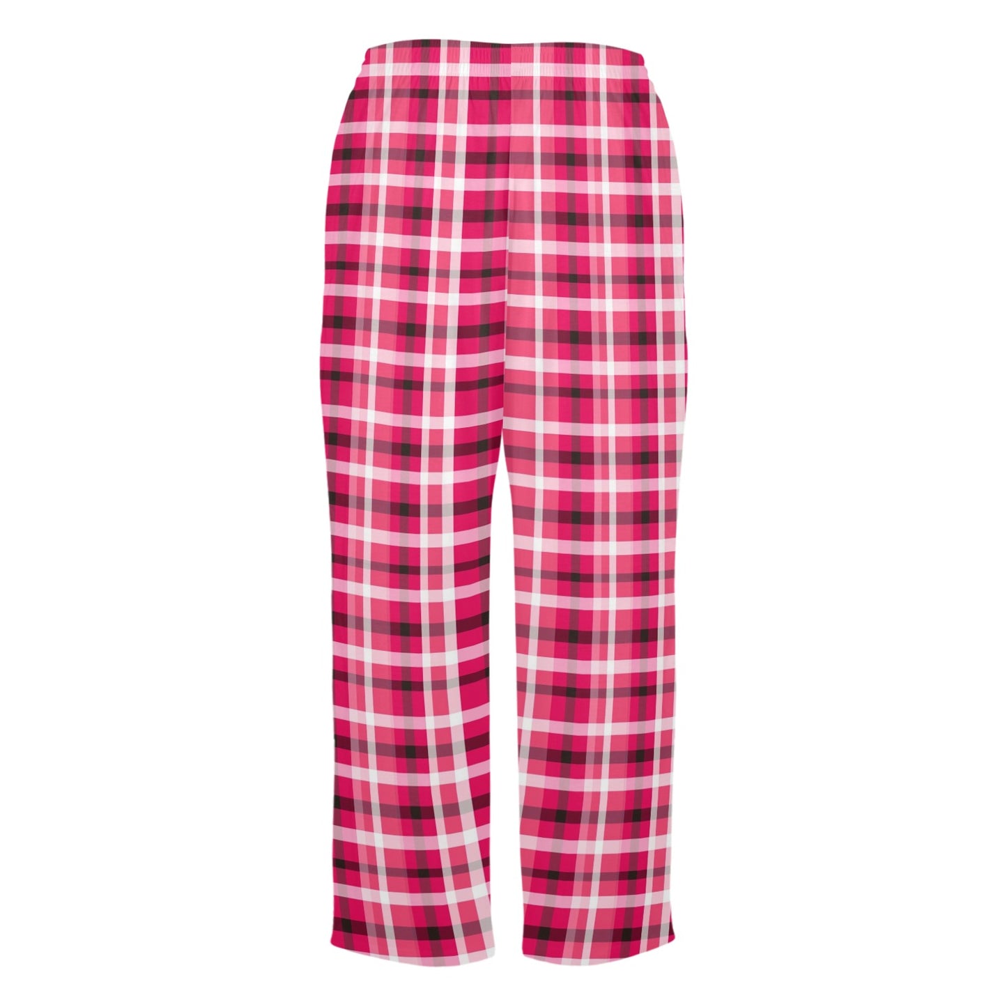 Red Pink Plaid Women Pajamas Pants, Buffalo Check Christmas Xmas Satin PJ Funny Pockets Trousers Couples Matching Ladies Trousers Bottoms