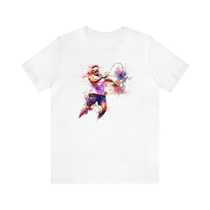 Tennis Player Men Tshirt, Watercolor White Designer Graphic Aesthetic Fashion Crewneck Tee Top Short Sleeve Shirt Starcove Fashion